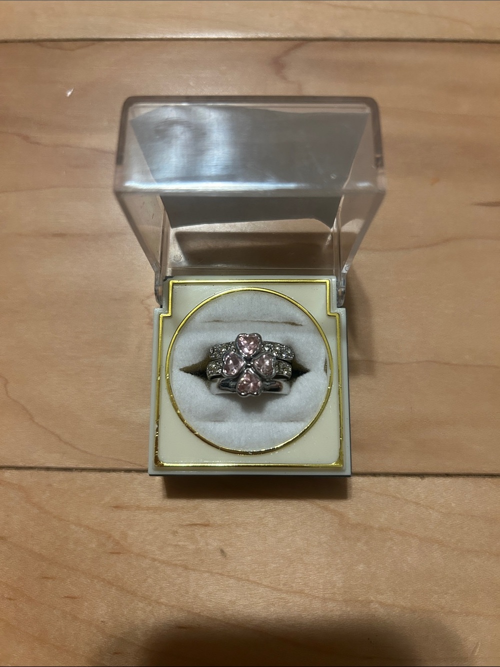 Rare 90S Vintage 3piece Sterling Silver Interlocking Heart Flower Ring.Size. 5.5